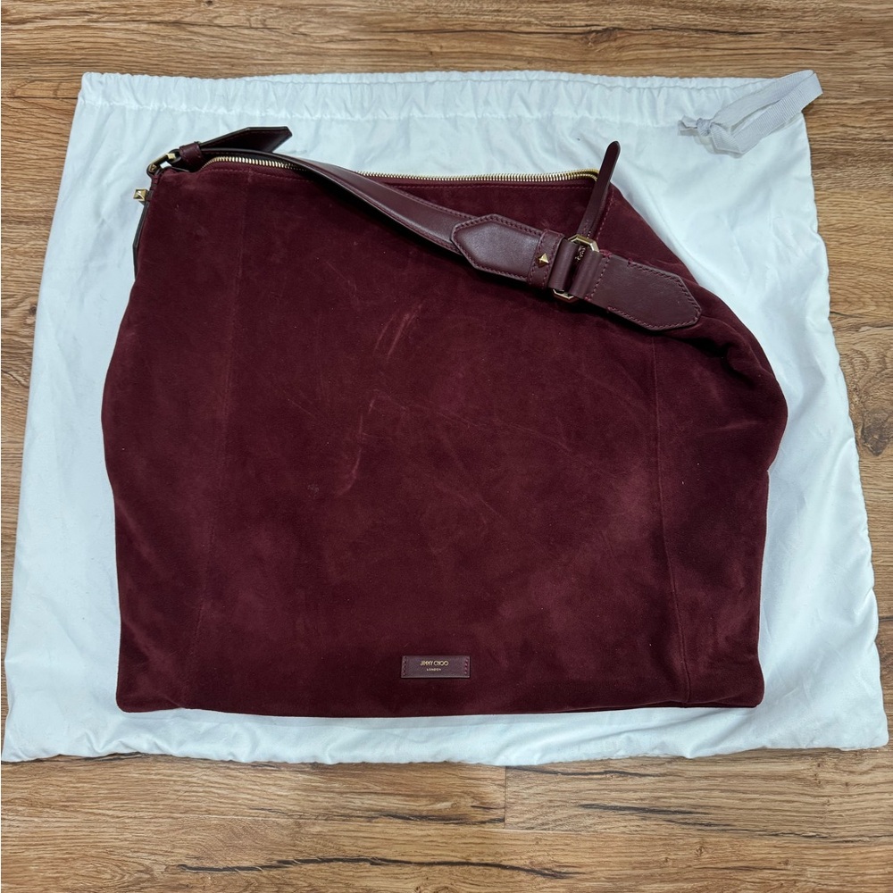 Jimmy Choo Ana Hobo Burgundy Suede Hobo Bag - Picture 9 of 14
